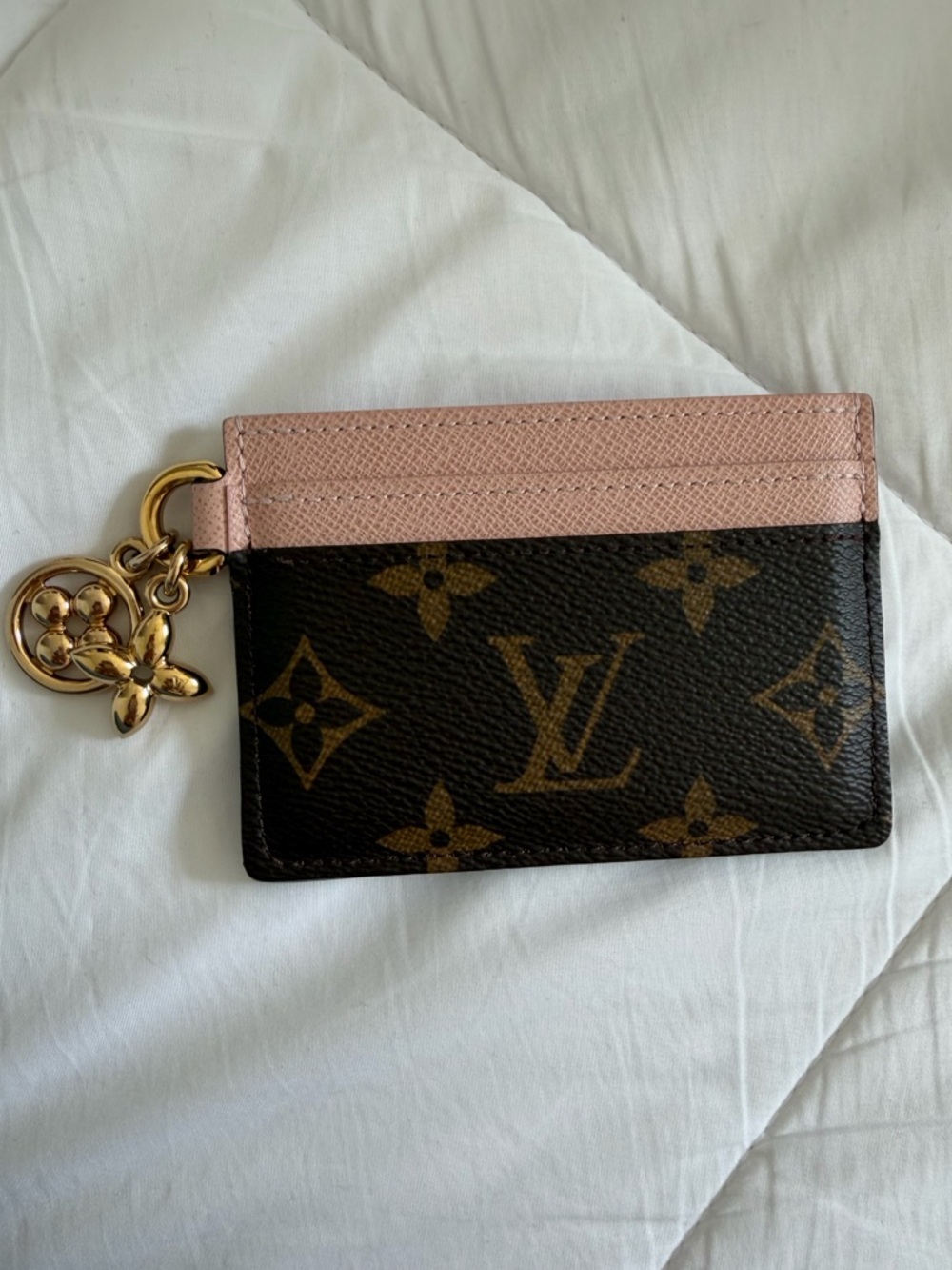 Louis Vuitton Brown Monogram Card Pouch with Pink Trim and Gold Charm-authentic - Picture 8 of 9